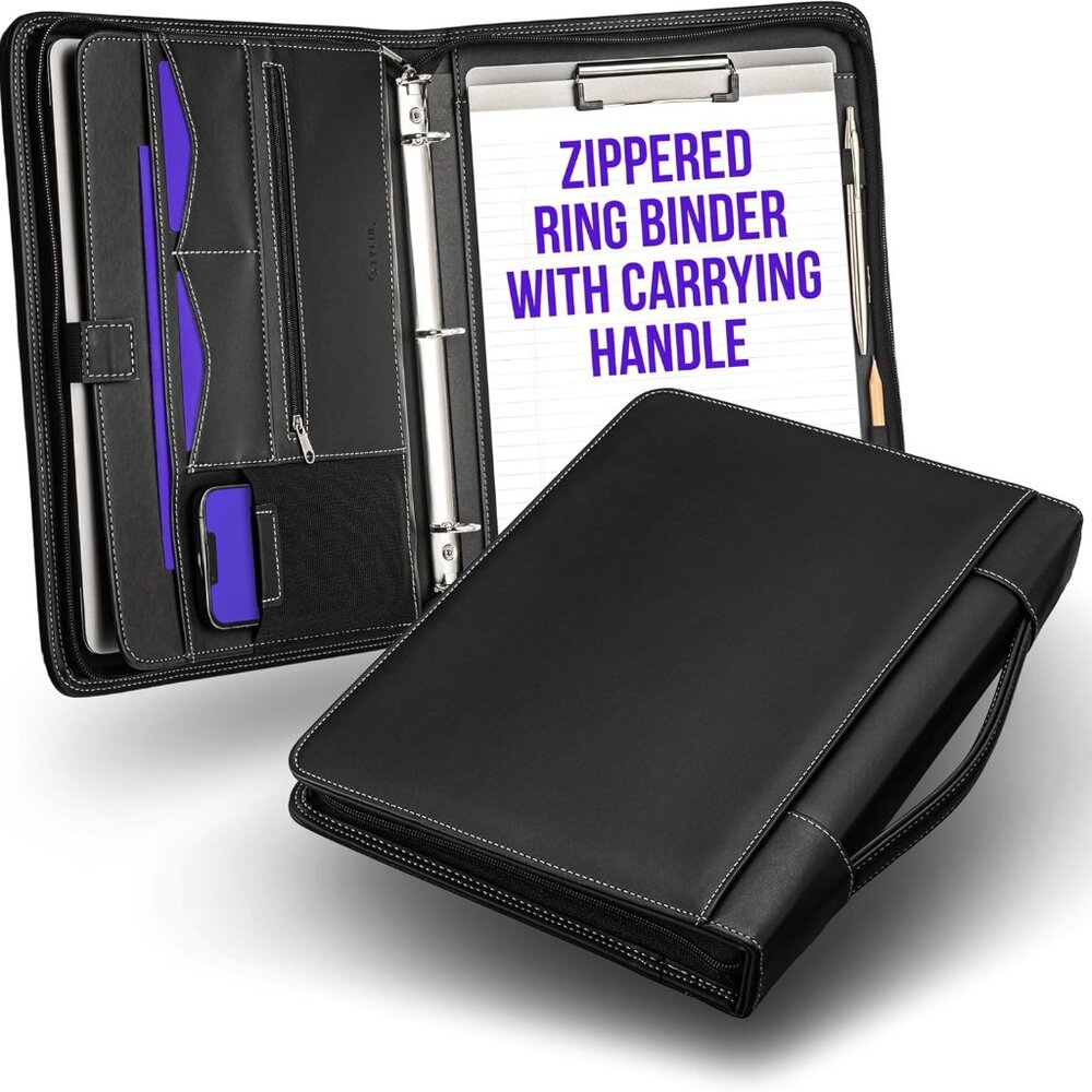 Personalized Zipper Portfolio Binder with Carrying Handle